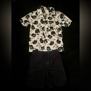 GAP Toddler Boys Black Floral Print Shirt & Shorts Set